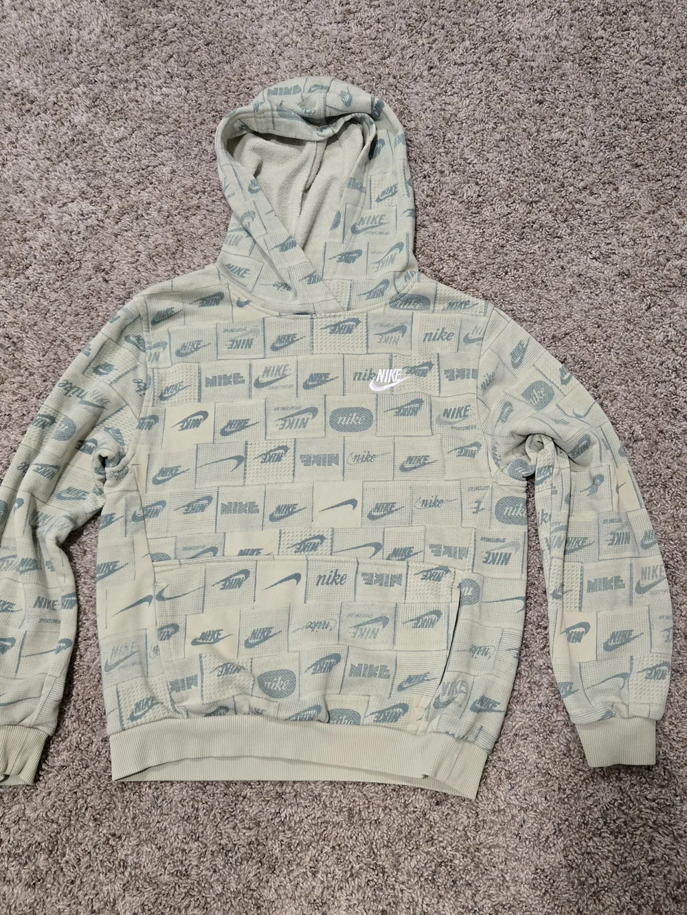 Nike Allover Logo Hoodie in Sage Green